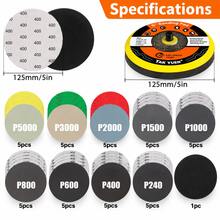 47pcs Sanding Disc Set, 125mm/5 Inch Wet/Dry Sandpaper, 45pcs 240-5000 Grit Mixed Color Sandpaper, Includes M14 Hook And Loop Backing Pad, Suitable For Angle Grinder And Electric Drill, For Car, Metal, Wood And Paint Polishing - Black - View 5