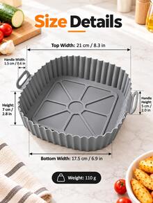 1pc Reusable Silicone Air Fryer Liner Square Pot With Dual Handles, Heat-Resistant Non-Stick Baking Basket, Suitable For Oven, Microwave And Kitchen Supplies - Square Style - View 3