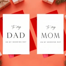 2pcs Elegant Wedding Day Card Set, To My Mom & To My Dad On My Wedding Day, Minimalist Script Greeting Cards, Bridal Thank You Gift For Parents, Wedding Ceremony Keepsake, Simple White Card For Bride To Give Parents - A - View 7