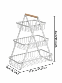 3‑Tier Metal Fruit Storage Basket With Wooden Handle, Foldable Countertop Organizer, Food Display Holder, For Kitchen Counter, Dining Table, Outdoor Picnic, Perfect For Family Users To Store Fruits, Vegetables And Snacks - Multiple Specifications - View 14