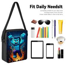 Q-Version Pixel Style Blue Muscular Giant Print 3 Pieces Set, Large Capacity Backpack + Crossbody Bag + Pencil Case, Adjustable Breathable Shoulder Straps, Gaming Pixel Style Theme Enthusiast Daily Commute Storage Set - Printed Bag - View 3