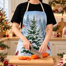 1pc, Christmas Home Decor, Cedar Pattern, Printed Apron, Can Be Used As Christmas Gift, Sleeveless, Neck Strap Design, Suitable For Cooking, Baking And Entertainment, Perfect For Family Dining, Parties, Outdoor BBQ Gatherings, Baking Apron | Bright Color Apron | Polyester Apron | Printed Apron - Multicolor - View 3