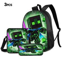 Pixel Art Green Warrior Print 3 Pieces Set Large Capacity Backpack + Crossbody Bag + Pencil Case, Adjustable Breathable Shoulder Straps, Fashion Pixel Block Adventure Game Theme Daily Commute Storage Set - Printed Bag - View 11
