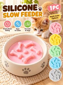 1pc Silicone Slow Feeder Insert For Dogs & Cats, Bone Pattern Pet Slow Eating Mat, Multi-Color Feeding Accessory - Multicolor - View 1