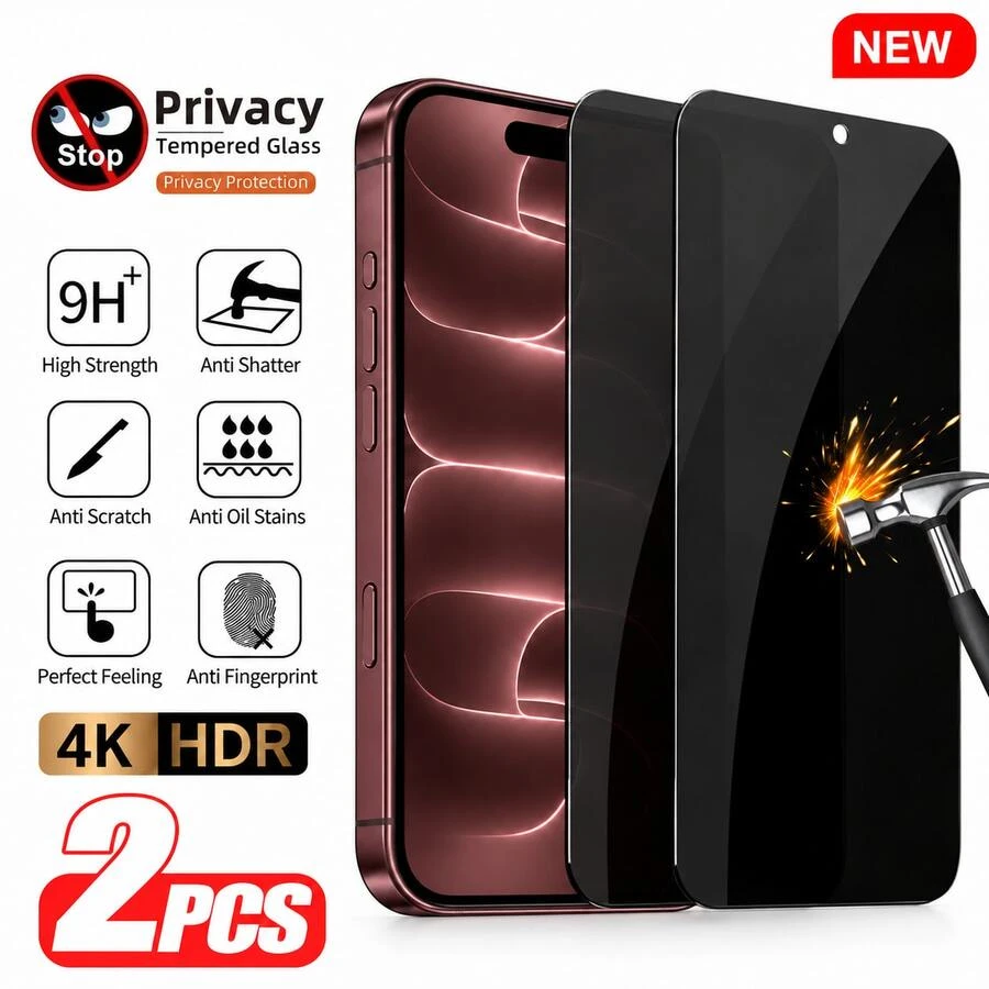 CASECOPS 2 Packs Silkscreen Anti-Peeping Tempered Glass Screen Protector, Compatible With IPhone 18 Pro/18 Pro Max/17/17 Air/17 Pro/17 Pro Max/16/16 Plus/16 Pro/16 Pro Max/15/15 Plus/15 Pro/15 Pro Max/14/14 Pro/14 Pro Max/14 Plus/13/13 Pro/13 Pro Max/12/12 Pro/12 Pro Max/11/11 Pro/11 Pro Max Models, Suitable For Phone Cases And Accessories, Halloween Gifts - 2Pcs - View 1