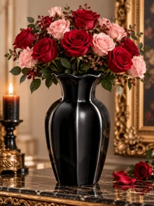 1pc Vintage European Style Wavy Curved Vase, Large Capacity Floral Container, Living Room Tabletop Decor Vase, Valentine's Day & Housewarming Decoration - Octagonal Vase - View 5