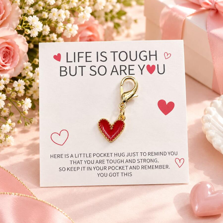 30pcs / 20pcs / 10pcs / 2pcs | Red Heart Keychain With Greeting Card, Cute Bag Charm, Heartwarming Gift (For Her), Fashionable And Delicate Small Accessory, Party Favor, Gift For Friends, Classmates Or Best Friends To Hang On Keys Or Backpack - Heart-shaped Encouragement Keychain Gift - View 1