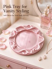 1pc Carved Wavy Edge Round Jewelry Tray, Smooth Pearlescent Resin Vanity Decor Tray, Desktop Small Accessories Storage Dish, Home Bedroom Tabletop Ornament, Housewarming Gift - Multicolor - View 10