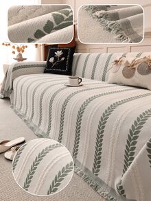 1pc Minimalist Striped Chenille Jacquard Sofa Cover, Wheat Pattern, All-Season Washable Sofa Slipcover, Pet-Friendly Anti-Scratch, Perfect For Living Room Bedroom Home Decor - Green - View 1
