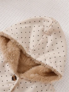 Deep Autumn/Winter Baby Girl Casual Fashion Polka Dot Thermal Lined Mid-Length Coat, Mid-Waist Split Ruched Design, Elegant Lady Style - Beige - View 4