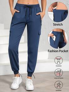Women's Hiking Pants, Quick-Dry Lightweight Travel Golf Cargo Pants With Zipper Pockets - Navy Blue - View 1