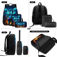 Q-Version Pixel Style Blue Muscular Giant Print 3 Pieces Set, Large Capacity Backpack + Crossbody Bag + Pencil Case, Adjustable Breathable Shoulder Straps, Gaming Pixel Style Theme Enthusiast Daily Commute Storage Set - Printed Bag - View 9
