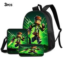 Q-Version Pixel Adventure Style Running Boy Green Lightning Effect Print 3 Pieces Set Large Capacity Backpack + Crossbody Bag + Pencil Case Adjustable Breathable Shoulder Straps Gaming Pixel Style Game Theme Enthusiast Daily Commute Storage Set - Printed Bag - View 13