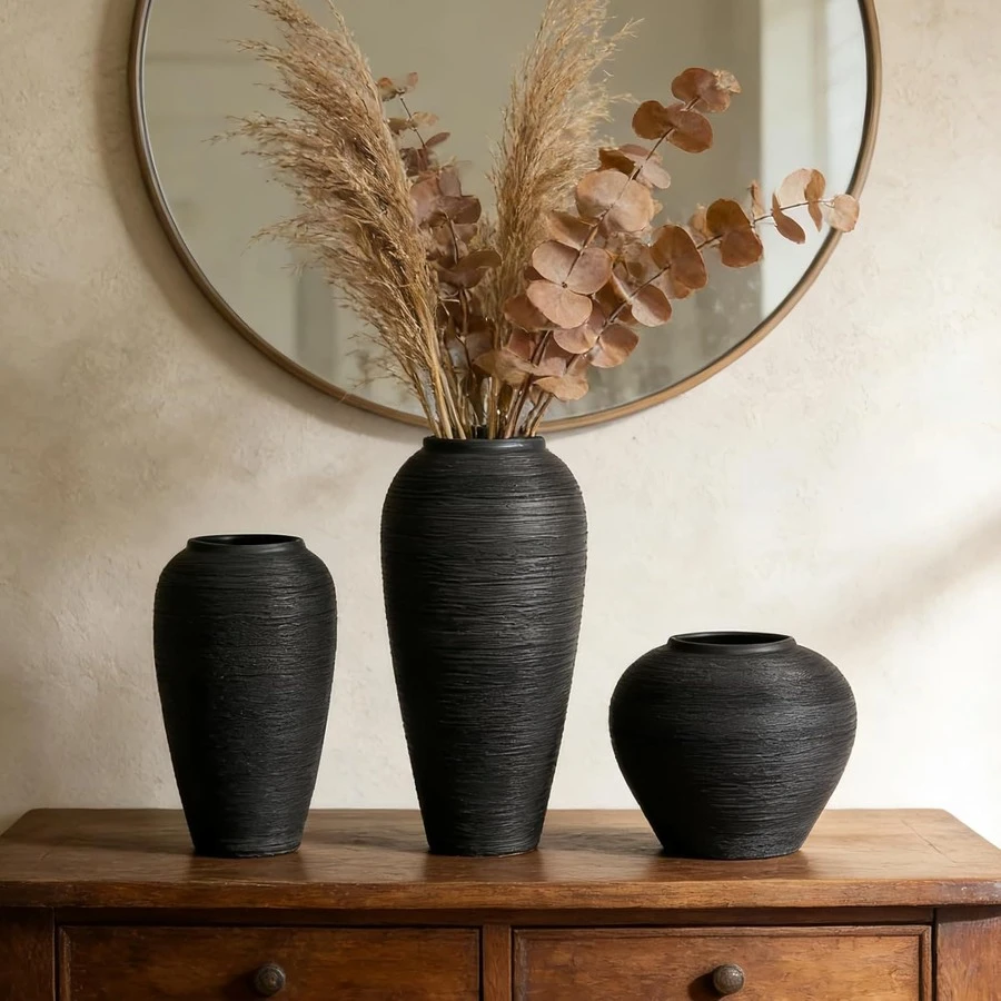 Nordic Modern Minimalist Creative Resin Vase Decor - Home Living Room TV Cabinet Floral Arrangement - Black - View 1
