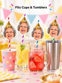 Personalized Photo Straw Topper, Custom Face & Age Straw Decoration, Custom Tumbler Cup Accessory, Birthday Party Drink Straw Topper - Multicolor - View 2