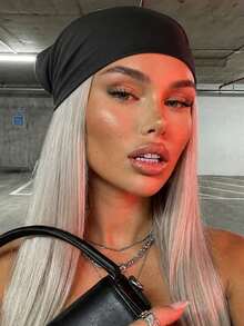 1PC Fashion Novelty Small Handkerchief Headband Denim Effect Solid Color One Size Bohemian Style Lightweight Breathable Suitable Head Scarf All Seasons - Black - View 2