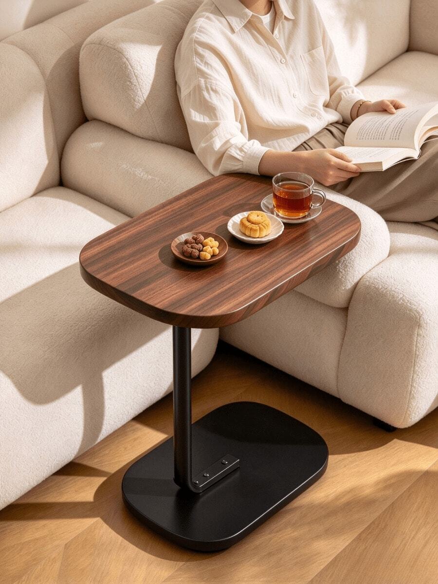 1pc C-Shaped Side Table, Wood Grain Tabletop, Metal Base, Stable Structure, Space Saving, Easy Assembly, Portable Sofa Side Table, Suitable For Living Room, Bedroom, Beside Sofa For Placing Books, Drinks And Snacks - Multiple Specifications - View 1