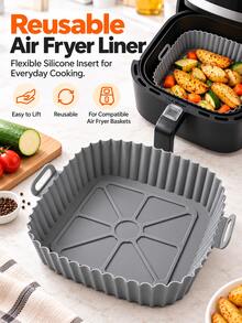 1pc Reusable Silicone Air Fryer Liner Square Pot With Dual Handles, Heat-Resistant Non-Stick Baking Basket, Suitable For Oven, Microwave And Kitchen Supplies - Square Style - View 7