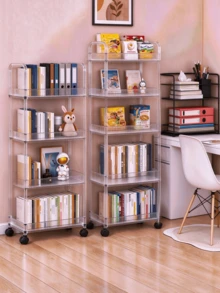 Transparent Multi-Tier Storage Cart. Vertical Striped Baskets With Sturdy Frame. Built-In Universal Wheels. Large Layered Storage, Multiple Sizes Available. Ideal For Kitchen, Bathroom And Living Room To Store Various Sundries. - Multiple Specifications - View 2