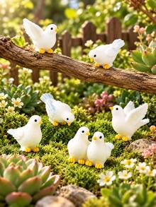 3pcs White Dove Figurines, Mixed Peace Bird Decor, Suitable For Fairy Garden, Bonsai, Flower Pot, Moss Landscape, Bookshelf And Desktop Decoration - White Dove - View 1