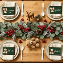 Christmas Plaid Bear Place Cards Green & Red Checkered We Can Bearly Wait Theme Tent-Style Seat Cards For Baby Shower, Birthday, Gender Reveal Party Table Decor - Style a - View 5