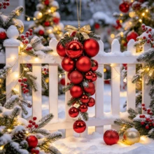Christmas Hanging Ball String, 21 Mixed-Size Connected Shatterproof Plastic Baubles, Gloss & Matte Double Surface Treatment, Non-Detachable Design, Reusable Holiday Garland For Christmas Tree, Wall, Window, Family Winter Party Decor - A String Of 21 Beads In Various Sizes - View 10