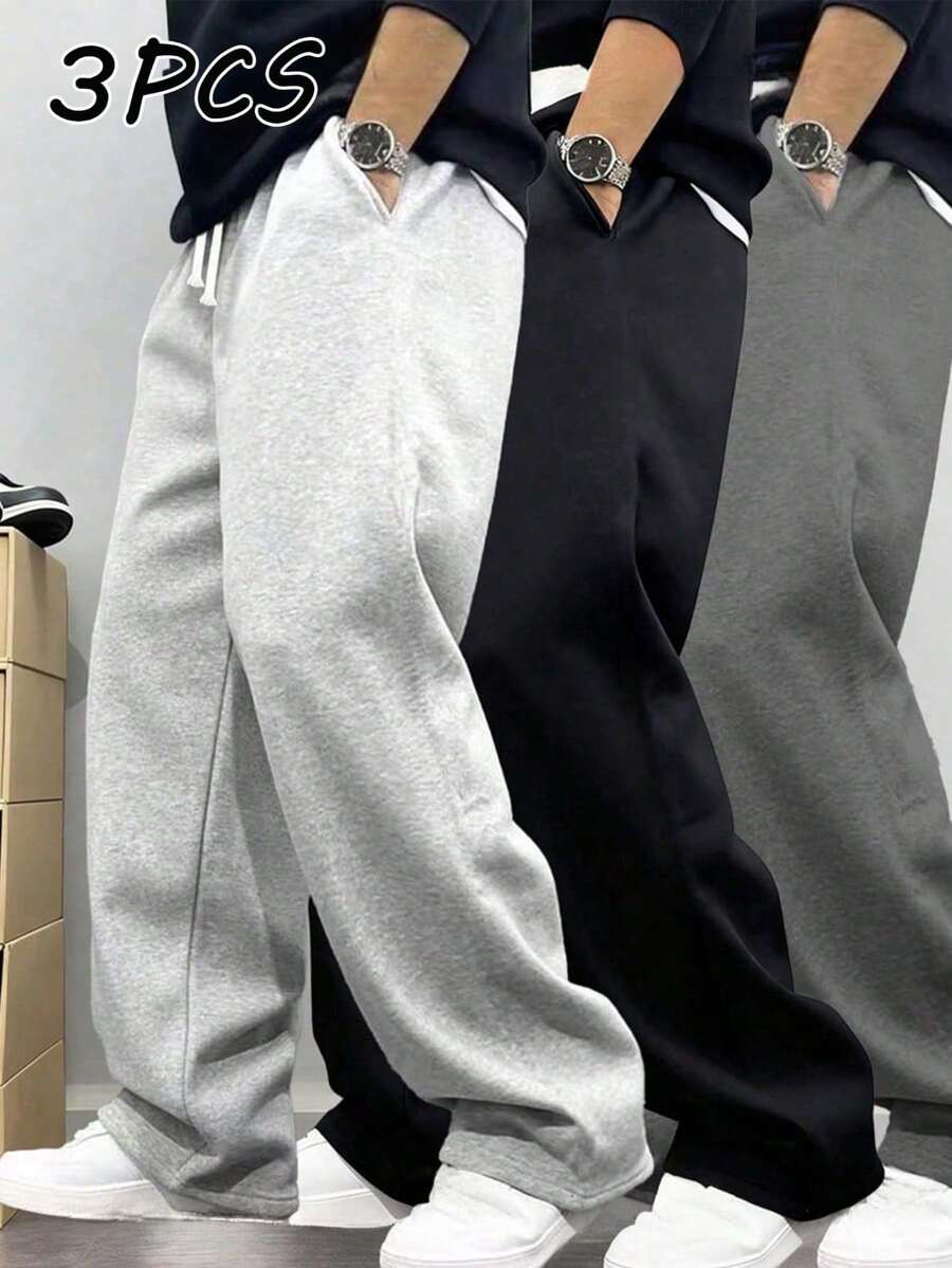 Men's Sports Outdoor 3pcs Casual Sports Long Pants. Suitable For Home And Outdoor Activities, Can Be Used As Couple Gifts, Made Of 100% Polyester Fiber, With Drawstring Waist For Easy Adjustment, Available In Multiple Colors. Can Be Used As New Year Gifts, Christmas Gifts, Halloween Gifts