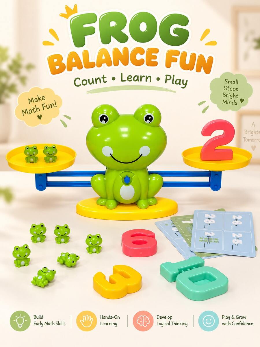 Mainan Keseimbangan Matematika Katak dengan Balok Bernomor dan Kartu Pengenalan Warna, Aktivitas Edukasi Menghitung dan Membandingkan Berat untuk Anak Prasekolah dan TK, Matematika TK, Mainan Matematika Montessori, Mainan Menghitung, Mainan Anak (Hadiah Ulang Tahun/Natal)