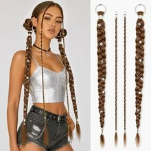 2 Packs 24 Inch Y2K Style Synthetic Long Braided Hair Extensions With Silver Star Decor, Soft Colorful Holiday Cosplay Party Hair Extensions For Women And Girls - Multicolor - View 14