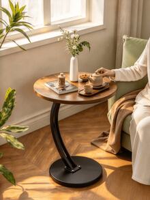 1pc C-Shaped Side Table, Wood Grain Tabletop, Metal Base, Stable Structure, Space Saving, Easy Assembly, Portable Sofa Side Table, Suitable For Living Room, Bedroom, Beside Sofa For Placing Books, Drinks And Snacks - Multiple Specifications - View 6