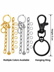 Set Gantungan Kunci Manik-Manik DIY Baru (Termasuk 1 Batang Manik-Manik Kosong, 1 Gantungan Kunci, 1 Rantai Penghubung, dan 4 Cincin Lompat Terbuka 4mm) - Gantungan Kunci Manik-Manik Kosong Warna Perak - Cocok untuk Membuat Gantungan Kunci Manik-Manik, Dompet, dan Proyek Kerajinan DIY - MultiWarna - View 5