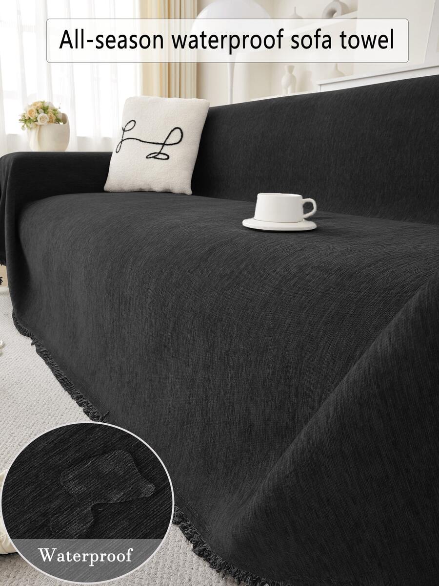 1 chiếc vỏ bọc sofa thú cưng màu trơn, chống mèo cào, khăn phủ sofa dùng cho bốn mùa, bảo vệ nội thất cho phòng ngủ, văn phòng, phòng khách, trang trí nhà cửa - màu đen - Xem 1