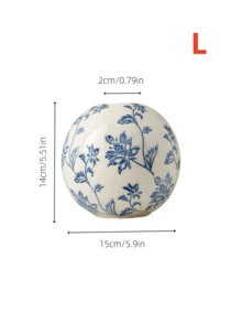 Blue And White Porcelain Ceramic Vase, Round Ball Shaped Decorative Flower Vase For Home Tabletop Decor - 1PC - View 13