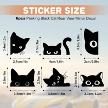 6pcs Black Hide And Seek Vanity Mirror Stickers, Vinyl Waterproof Car Window Decorative Decals, Suitable For Bottles, Skateboards, Motorcycles, Laptops (Hide And Seek) Car Rearview Mirror Decals - A - View 5