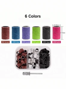 300pcs Nail File Strips, Suitable For Nail Grinder, Multiple Grit Sizes (#80, #100, #120, #150, #180, #240), Mixed Colors, Includes 2 Grinding Heads, Portable Storage Box, Nail Care Supplies - Multicolor - View 5