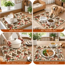1pc Beige Christmas Tree & Gift Pattern Placemat, Warm Vintage Christmas Style Rectangular Table Mat, Christmas Tree, Gift Box, Pine Branch, Red Berry & Pine Cone Full Print Design, Suitable For Christmas, Winter, Dining Table, Kitchen & Holiday Home Decor - Multicolor - View 8