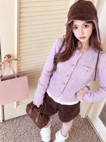 Women's Autumn/Winter Casual Minimalist Cute Knitted Cardigan Jacket - Baby Pink - View 1