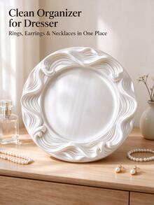 1pc Carved Wavy Edge Round Jewelry Tray, Smooth Pearlescent Resin Vanity Decor Tray, Desktop Small Accessories Storage Dish, Home Bedroom Tabletop Ornament, Housewarming Gift - Multicolor - View 11