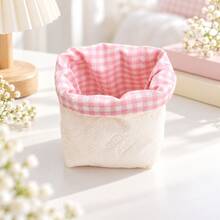 Quilted Fabric Storage Basket, Cute Plaid Desktop Organizer, Soft Padded Design, Foldable Small Storage Bin, Suitable For Cosmetics, Makeup, Stationery, Jewelry And Daily Essentials, Macaron Color Bedroom, Vanity, Dorm And Home Decor, Suitable For Women - View 16