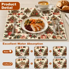 1pc Beige Christmas Tree & Gift Pattern Placemat, Warm Vintage Christmas Style Rectangular Table Mat, Christmas Tree, Gift Box, Pine Branch, Red Berry & Pine Cone Full Print Design, Suitable For Christmas, Winter, Dining Table, Kitchen & Holiday Home Decor - Multicolor - View 7
