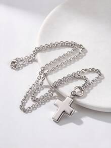 1pc Minimalist Personalized Stainless Steel Polished Shiny 3D Cross Pendant Necklace For Men Daily Commute Wear - Silver - View 2