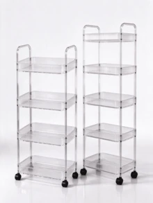 Transparent Multi-Tier Storage Cart. Vertical Striped Baskets With Sturdy Frame. Built-In Universal Wheels. Large Layered Storage, Multiple Sizes Available. Ideal For Kitchen, Bathroom And Living Room To Store Various Sundries. - Multiple Specifications - View 10