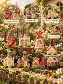 1PC European Village House Figurines, Assorted Windmill Church And Cottage Buildings For Fairy Garden, Micro Landscape, Plant Pots And Shelf Decor - Vintage Little House - View 2