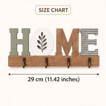 Gantungan Kunci Kayu Vintage Datar 2D Bertuliskan "HOME" "LOVE" "HELLO" "WELCOME", Rak Kunci Rumah Multifungsi dengan 4 Kait Logam, Dekorasi Dinding, Teras, dan Ruangan - MultiWarna - View 4