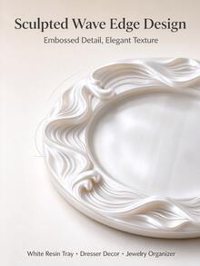 1pc Carved Wavy Edge Round Jewelry Tray, Smooth Pearlescent Resin Vanity Decor Tray, Desktop Small Accessories Storage Dish, Home Bedroom Tabletop Ornament, Housewarming Gift - Multicolor - View 5
