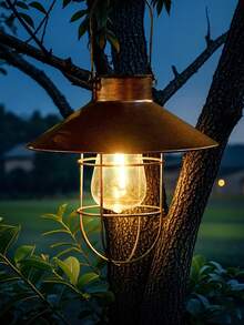 Solar Powered Hanging Lamp, Weather Resistant Metal Frame Warm LED Lantern, Outdoor Decorative Light For Garden Tree Patio Porch, Farmhouse Style Night Light For Wedding, Holiday & Backyard Decor - Multiple Styles - View 3