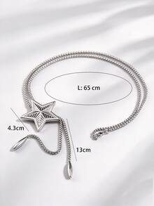 1pc Vintage Personalized Fashion Mid-Length Stainless Steel Large 3D Pentagram Pendant Necklace Men's Party Accessory - Silver - View 6