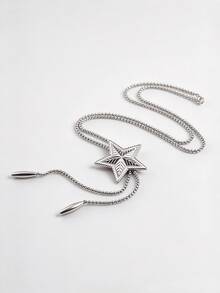1pc Vintage Personalized Fashion Mid-Length Stainless Steel Large 3D Pentagram Pendant Necklace Men's Party Accessory - Silver - View 4