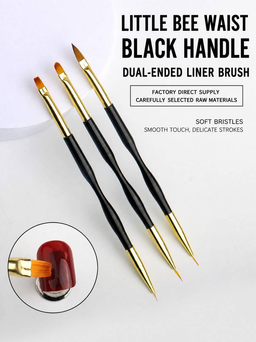 3pcs/Set Professional Thin Waist Nail Art Pens, Dual-Ended Dual-Use Nail Painting Tools, Fine Line Drawing & Hooking Pens For Gel Polish, Multi-Function Nail Art Pen Set, Nail Supplies - Multicolor - View 1