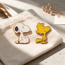 2PCS Snoopy Luxury Gold-Edged Enamel Brooches, Minimalist Design Clothing & Bag Accessories, Suitable For Commuting, Travel And Outfit Decoration - Multicolor - View 7